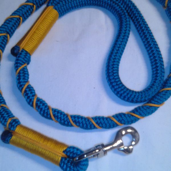 Hundeleine Handarbeit Tauleine, Handarbeit, türkis/ocker glänzend, Größe 1,15 m