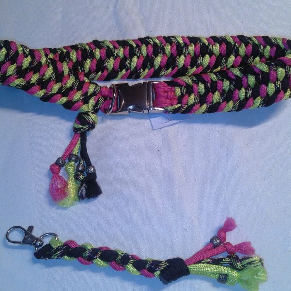 Halsband Handarbeit Paracord 52 cm lang, Handarbeit, schwarz /pink/neon grün, Größe 52 cm